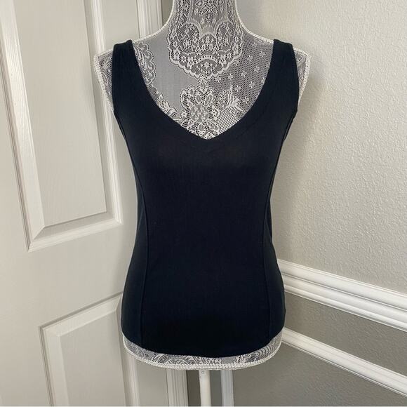 FREE PEOPLE Womens Black Stretch Jersey Strappy Back Fitted V-Neck Tank Top XS - Picture 1 of 6